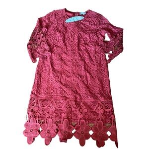 J Gee Womens Sheath Knee Length‎ Dress Size S Rose Wood Floral Lace Crew Neck